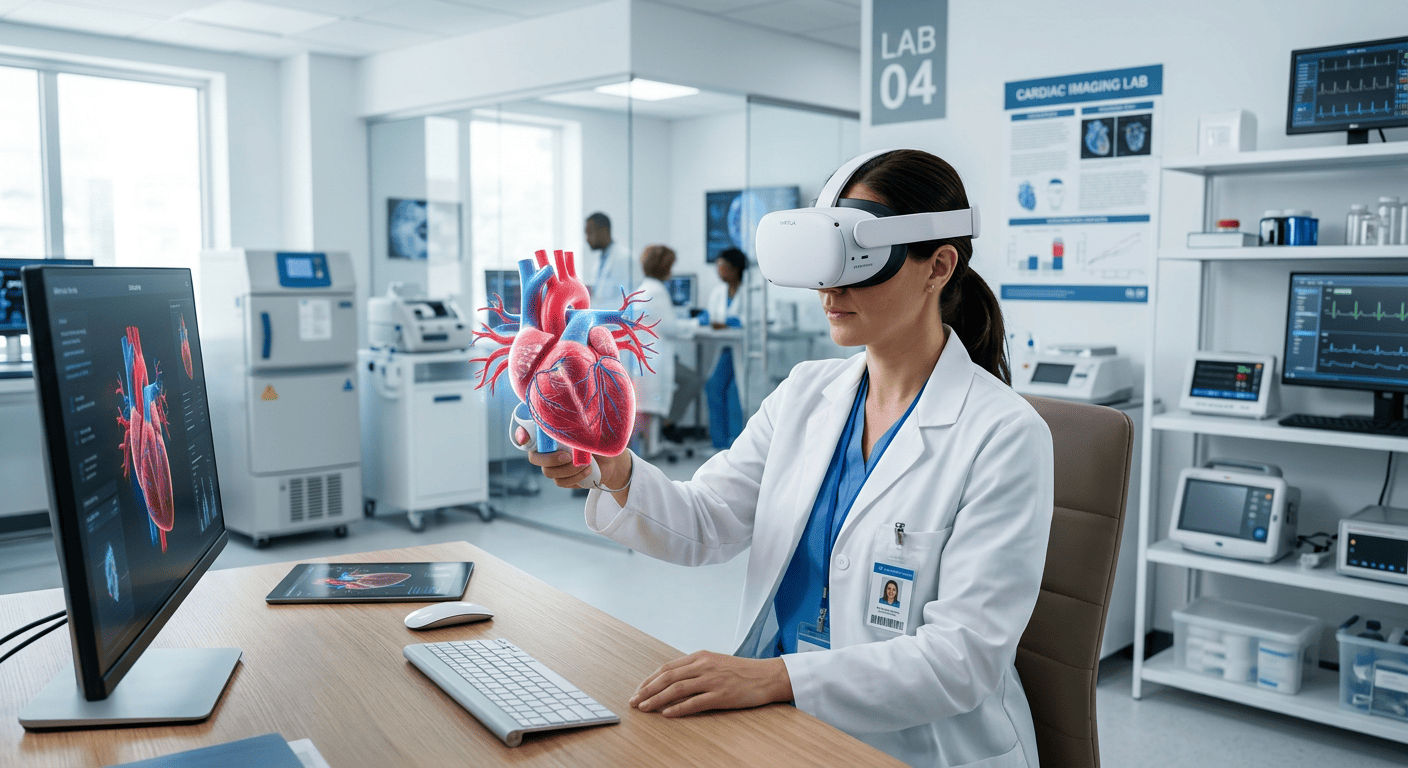 Medico che utilizza un visore per la realtà virtuale per simulazioni mediche e sanitarie